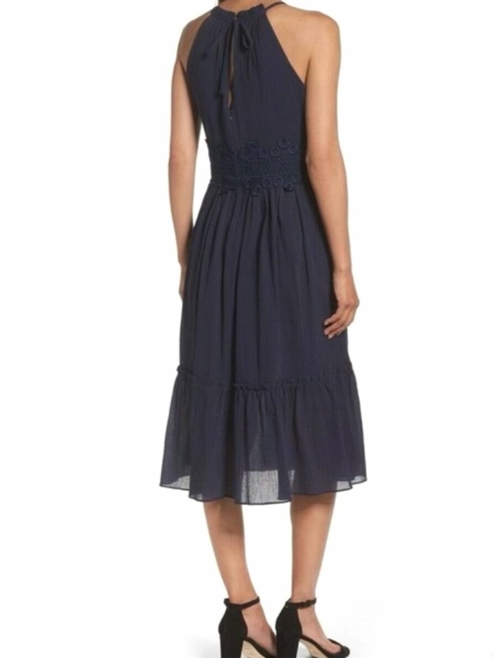 Eliza J Navy Blue Cotton Gauze Fit & Flare Strappy Sun Dress - Picture 4 of 13